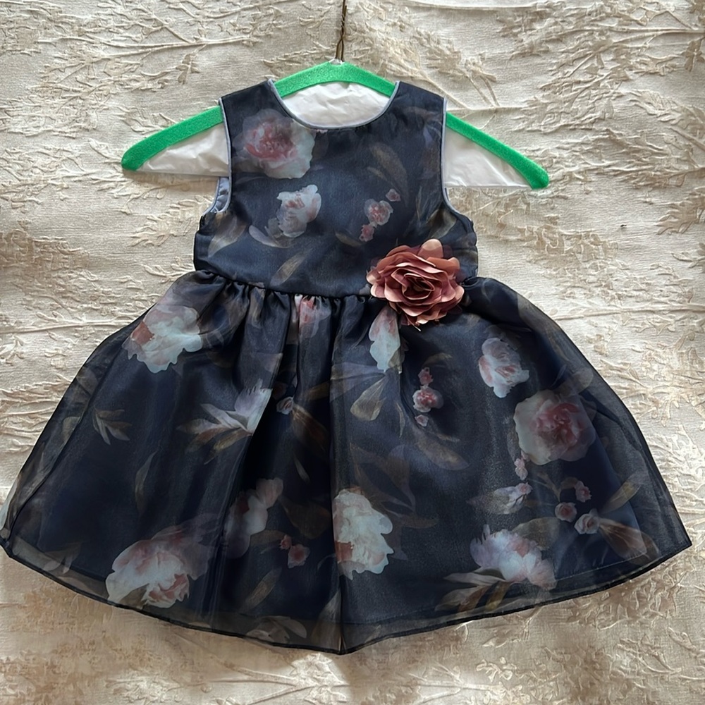 Navy blue floral party dress, size 2T